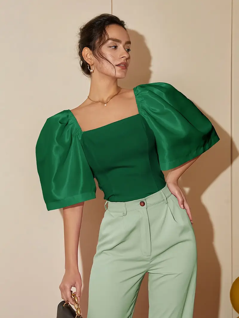Ersilia® | Elegant Satin Blouse With Puff Sleeves - Image 37