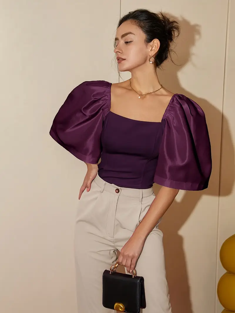 Ersilia® | Elegant Satin Blouse With Puff Sleeves - Image 39