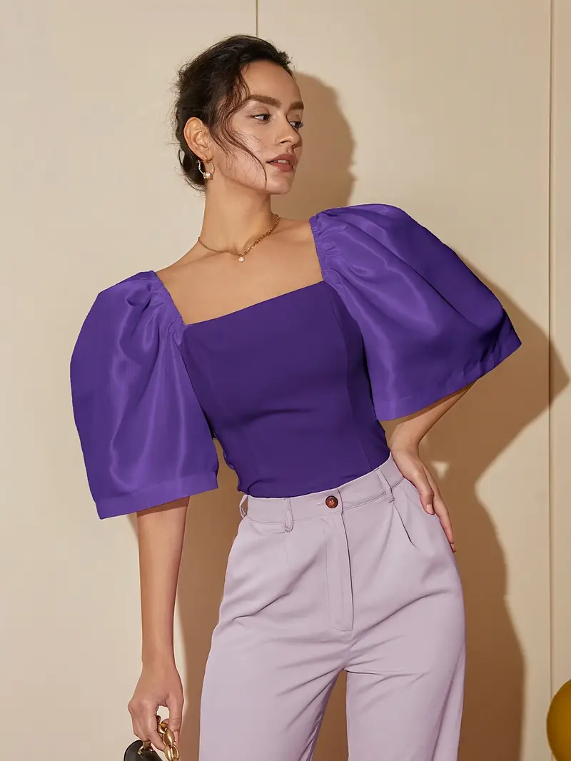 Ersilia® | Elegant Satin Blouse With Puff Sleeves - Image 4