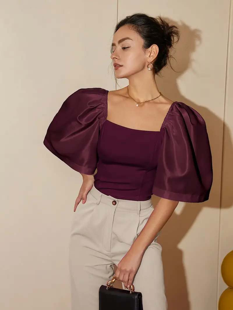 Ersilia® | Elegant Satin Blouse With Puff Sleeves - Image 41