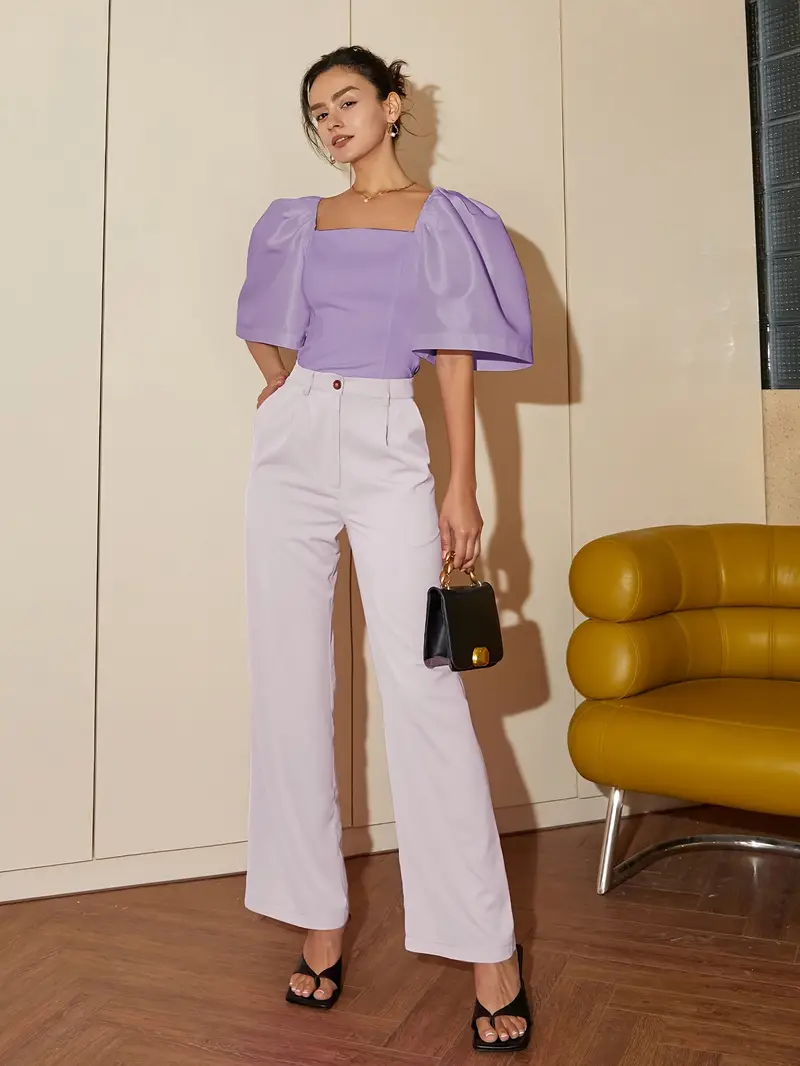 Ersilia® | Elegant Satin Blouse With Puff Sleeves - Image 48