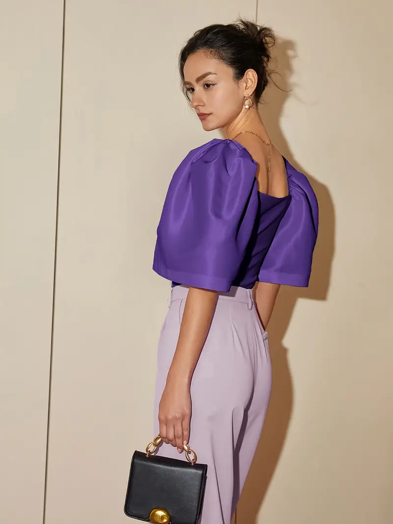 Ersilia® | Elegant Satin Blouse With Puff Sleeves - Image 54