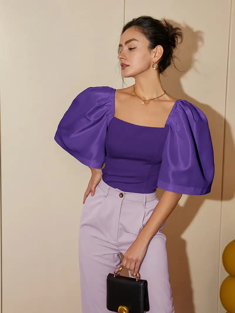 Ersilia® | Elegant Satin Blouse With Puff Sleeves - Image 56