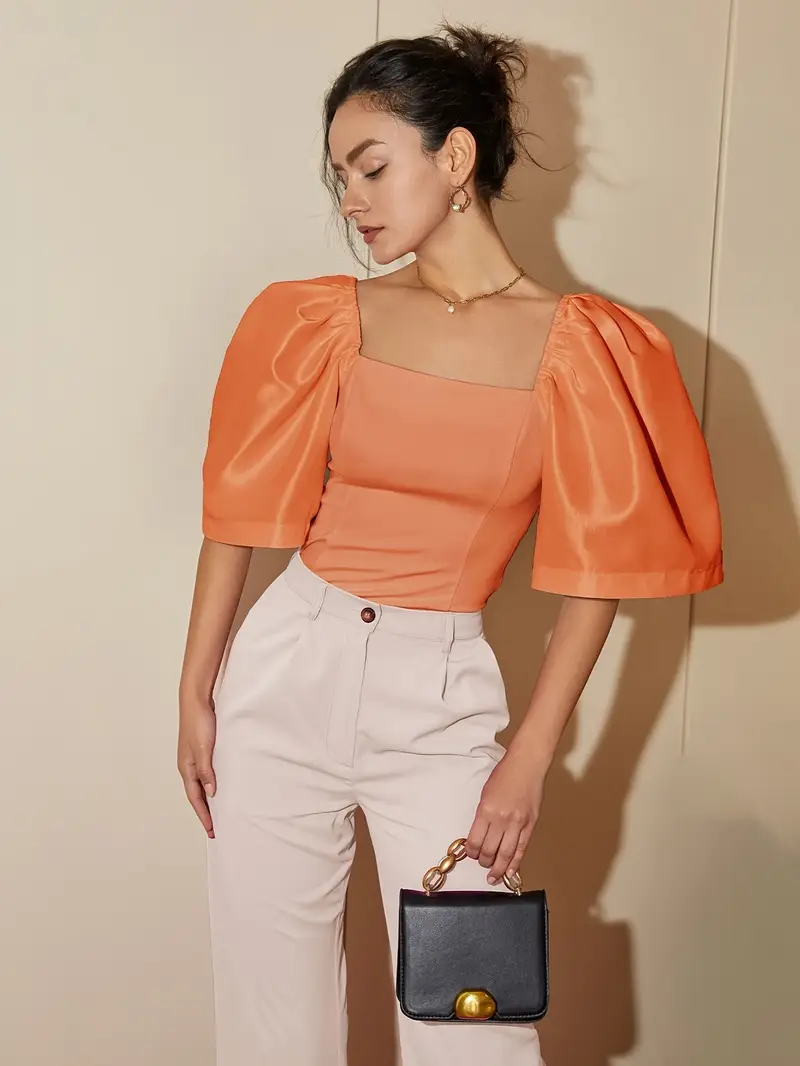 Ersilia® | Elegant Satin Blouse With Puff Sleeves - Image 57