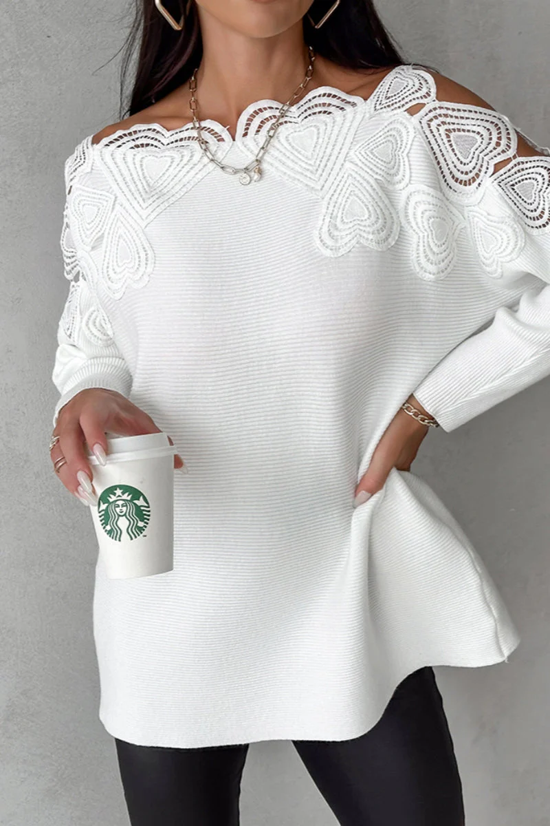 Estefanía | Casual solid hollow out patchwork o-neck tops - Image 2