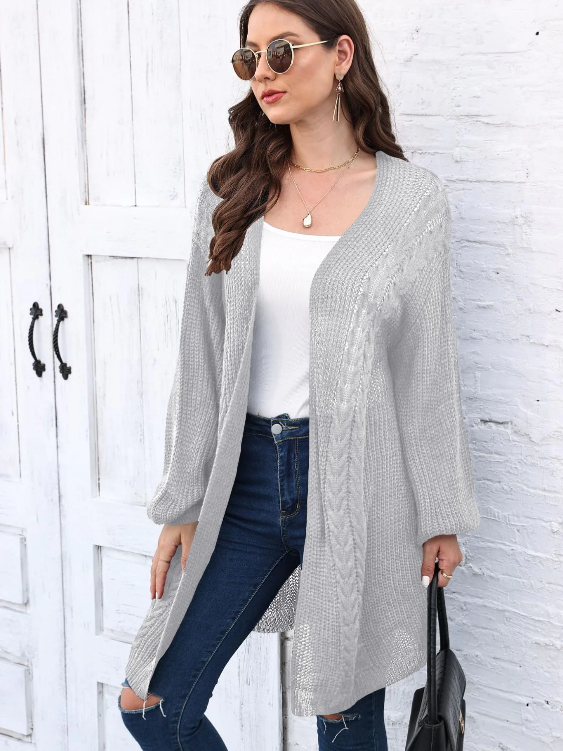 Estela | Cable knit cardigan with open front and long sleeves - Image 7