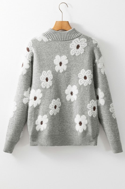 Estela | Women's floral print sweater with zip and dropped shoulder - Image 10