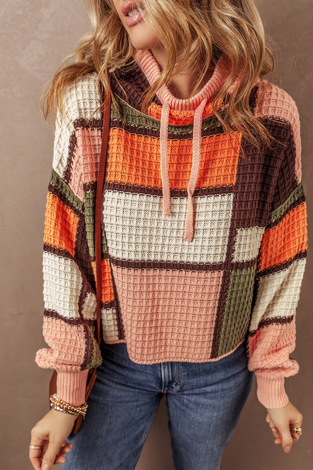 Ester | Long sleeve drawstring sweater with color block design - Image 2