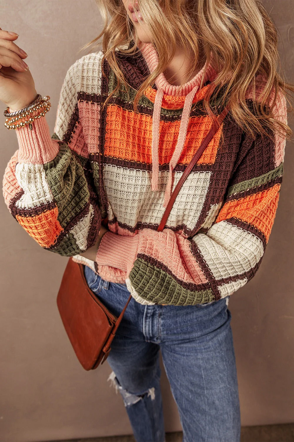 Ester | Long sleeve drawstring sweater with color block design - Image 3
