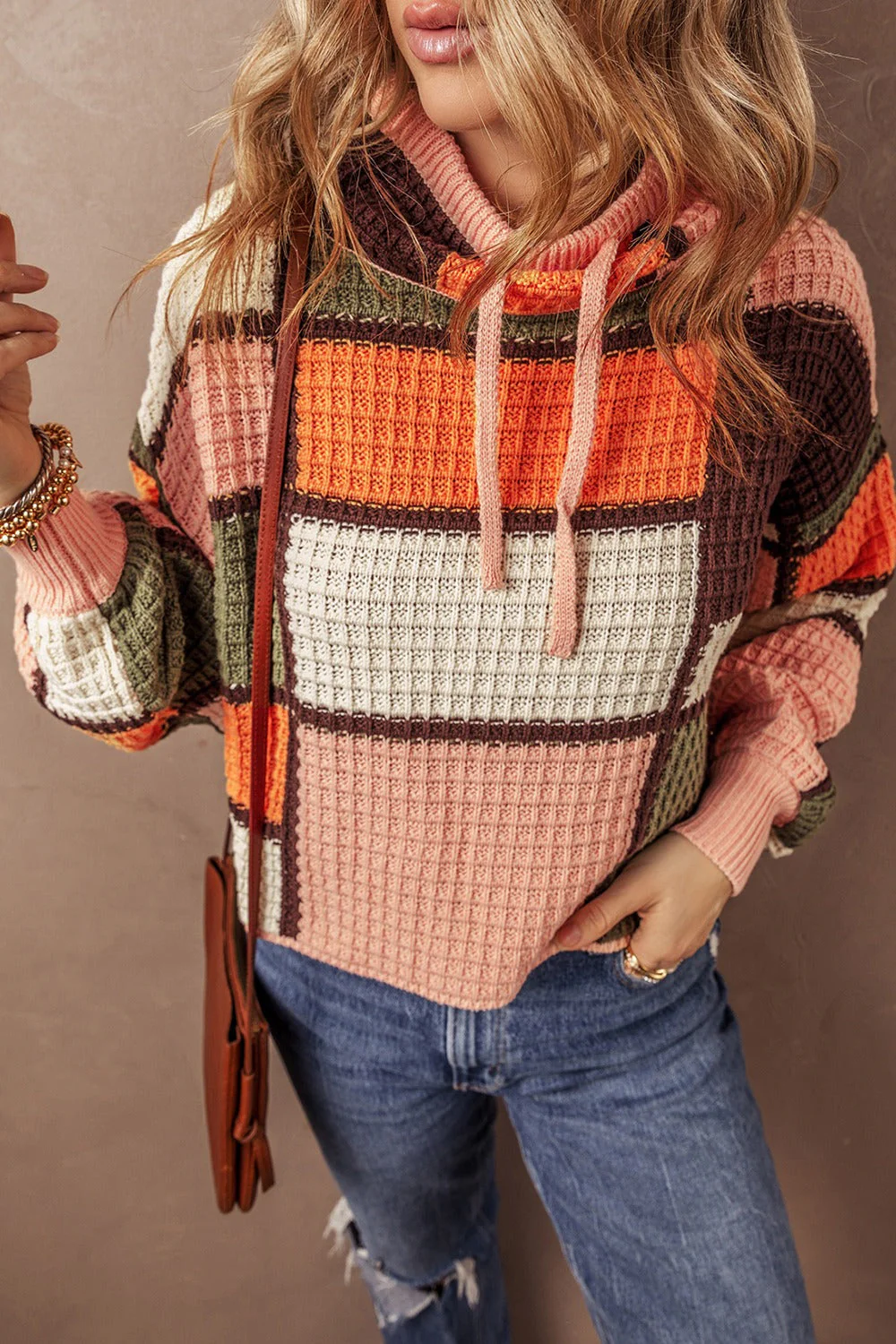 Ester | Long sleeve drawstring sweater with color block design - Image 4