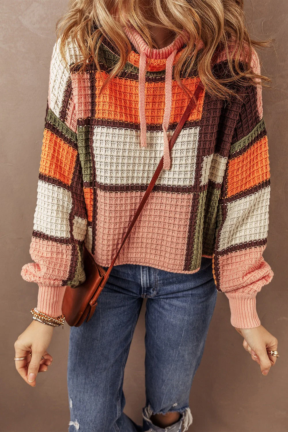Ester | Long sleeve drawstring sweater with color block design - Image 6