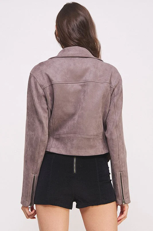 Ester | PLUS LONG SLEEVE SUEDE MOTOR JACKET WITH BELT AND ZIPPER - Image 4