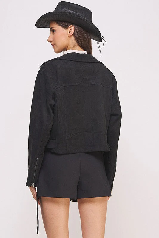 Ester | PLUS LONG SLEEVE SUEDE MOTOR JACKET WITH BELT AND ZIPPER - Image 9