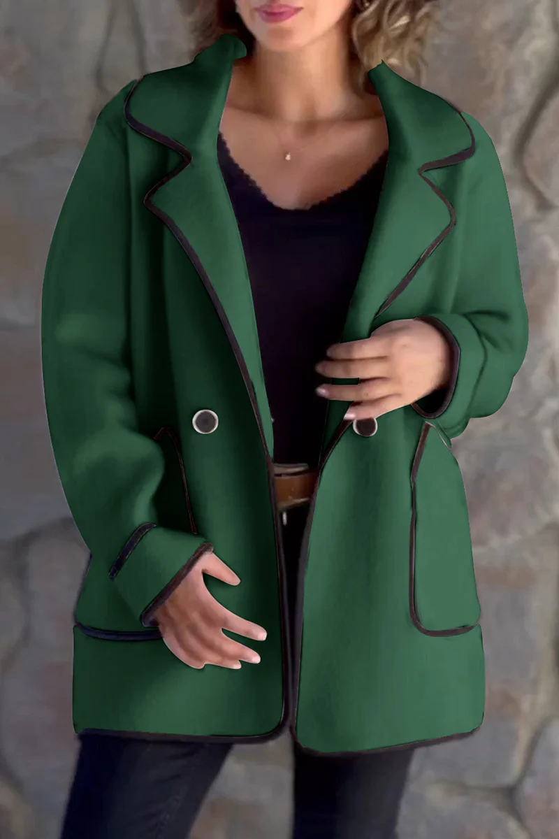 Esther | Casual outerwear with pocket patchwork contrast turn-down collar - Image 4