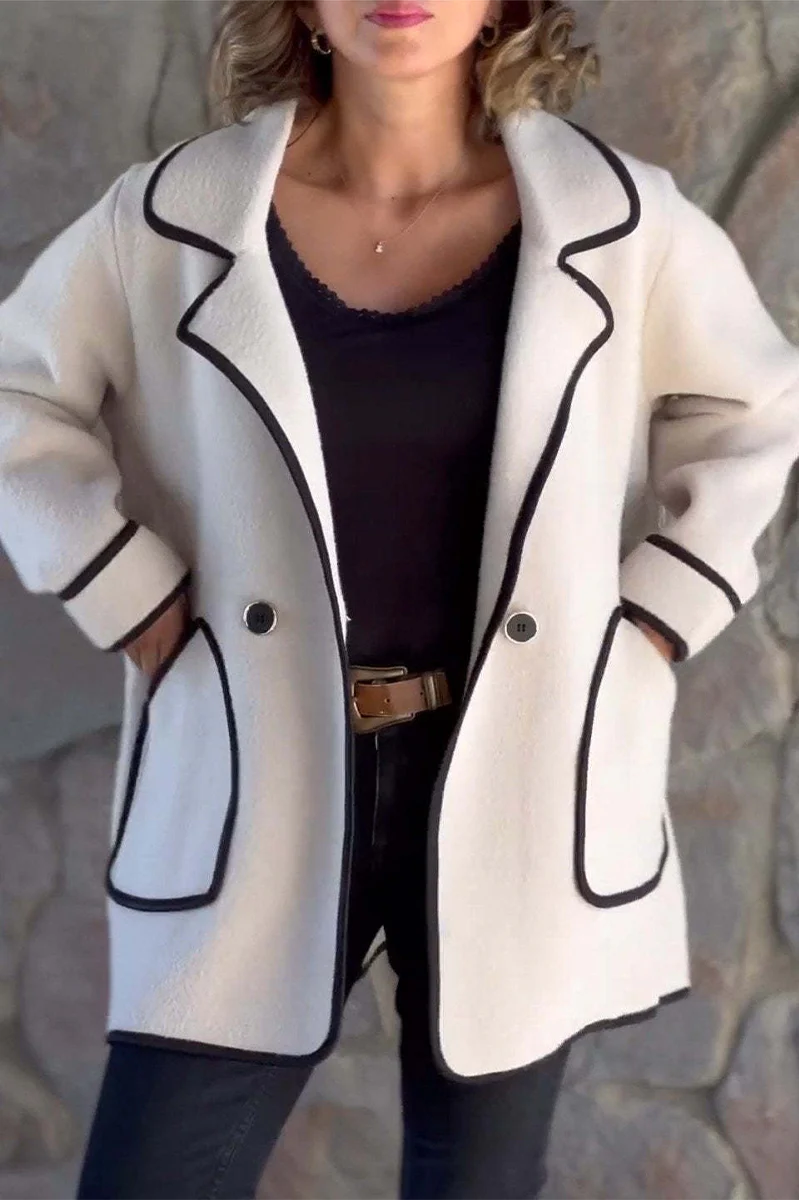 Esther | Casual outerwear with pocket patchwork contrast turn-down collar - Image 5