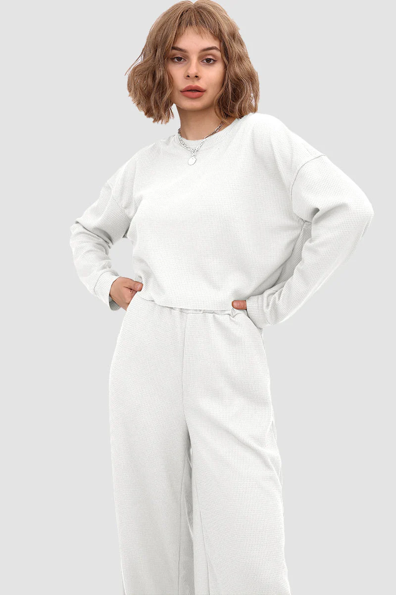 Esther | Solid color waffle sweater top and wide knit pants - Image 8