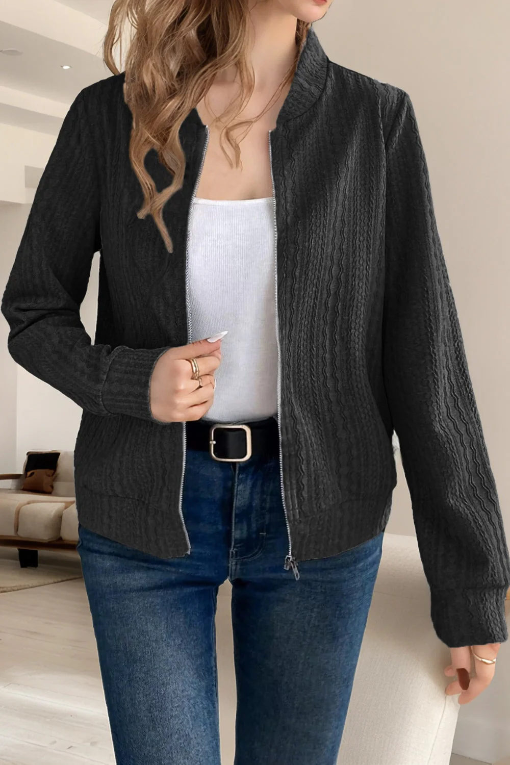 Eugenia | Long sleeve jacket with baseball collar and zip - Image 6