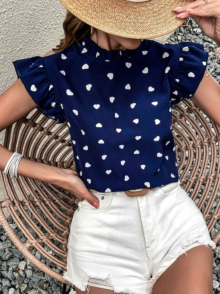 Eulalia® | Casual Blouse Summer Blouse With Short Sleeves And Heart Print - Image 3