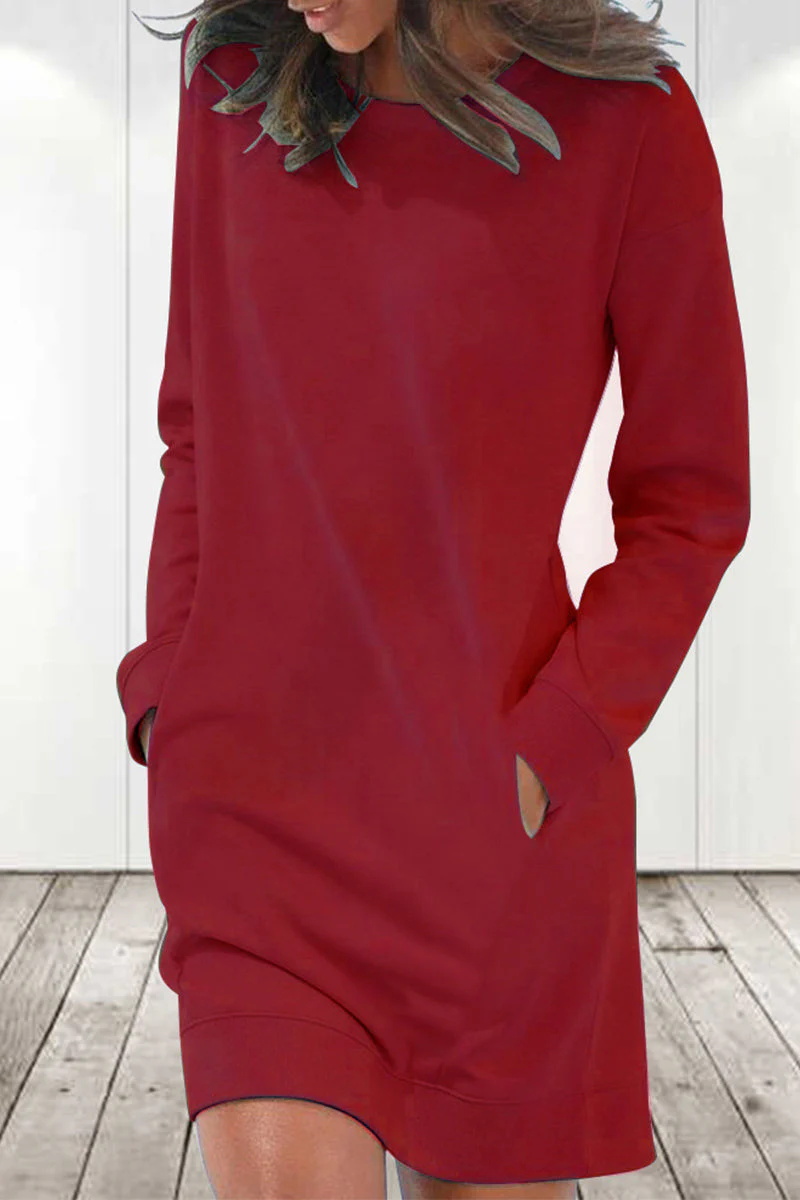 Eustacia® | Solid Color Long Sleeve Dress - Image 3