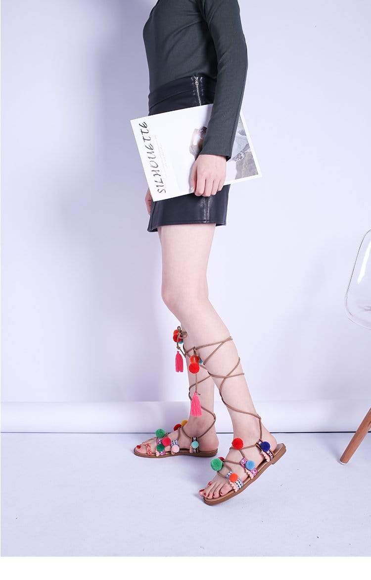 Eva® | Boho Sandals With Colorful Pompoms - Image 3