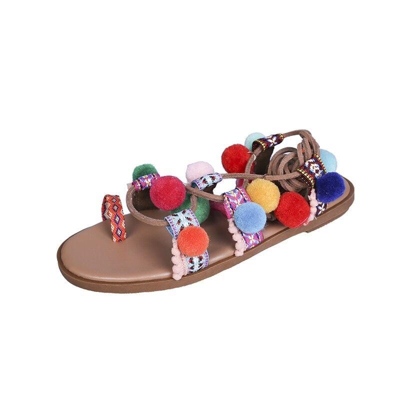 Eva® | Boho Sandals With Colorful Pompoms - Image 7