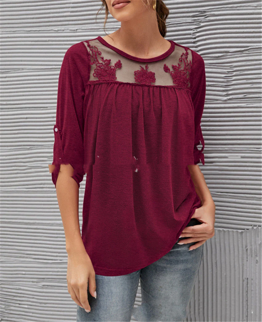 Eva® | Casual Pleated Lace Blouse - Image 4