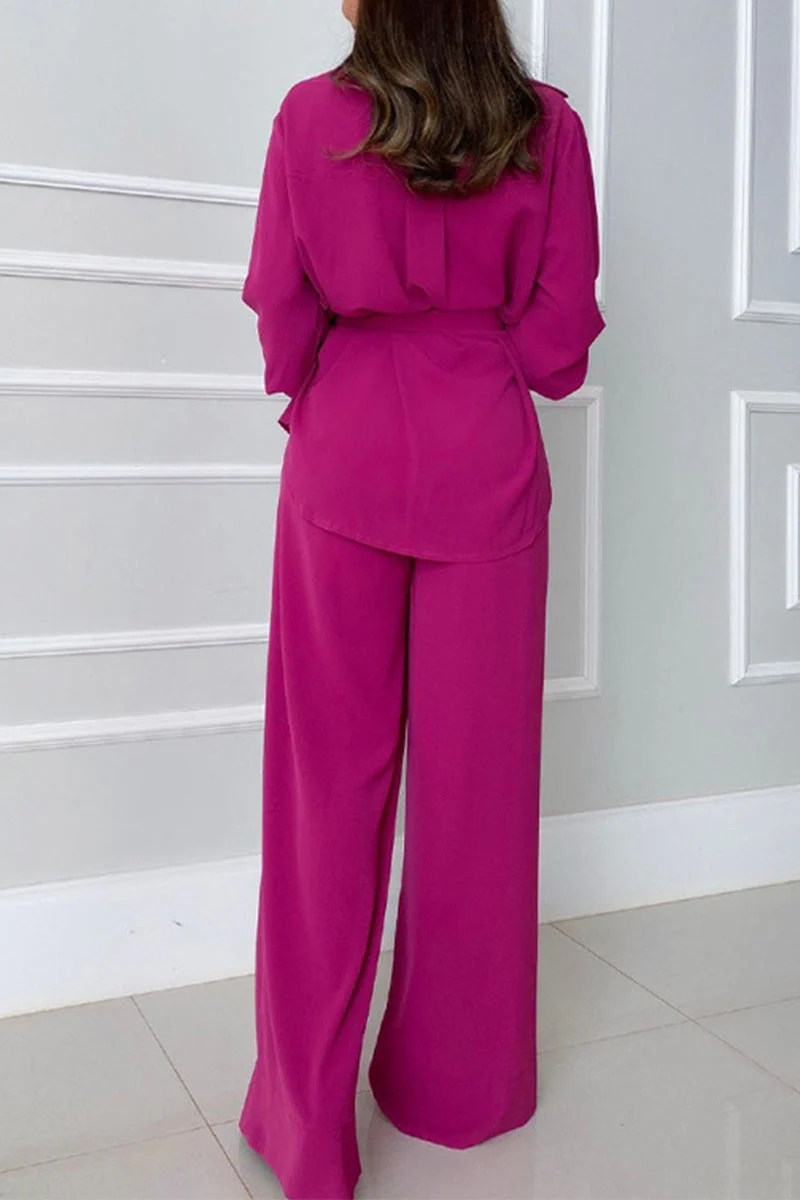 Eva | Casual, solid bandage turn-down collar, long sleeve, two-piece - Image 3