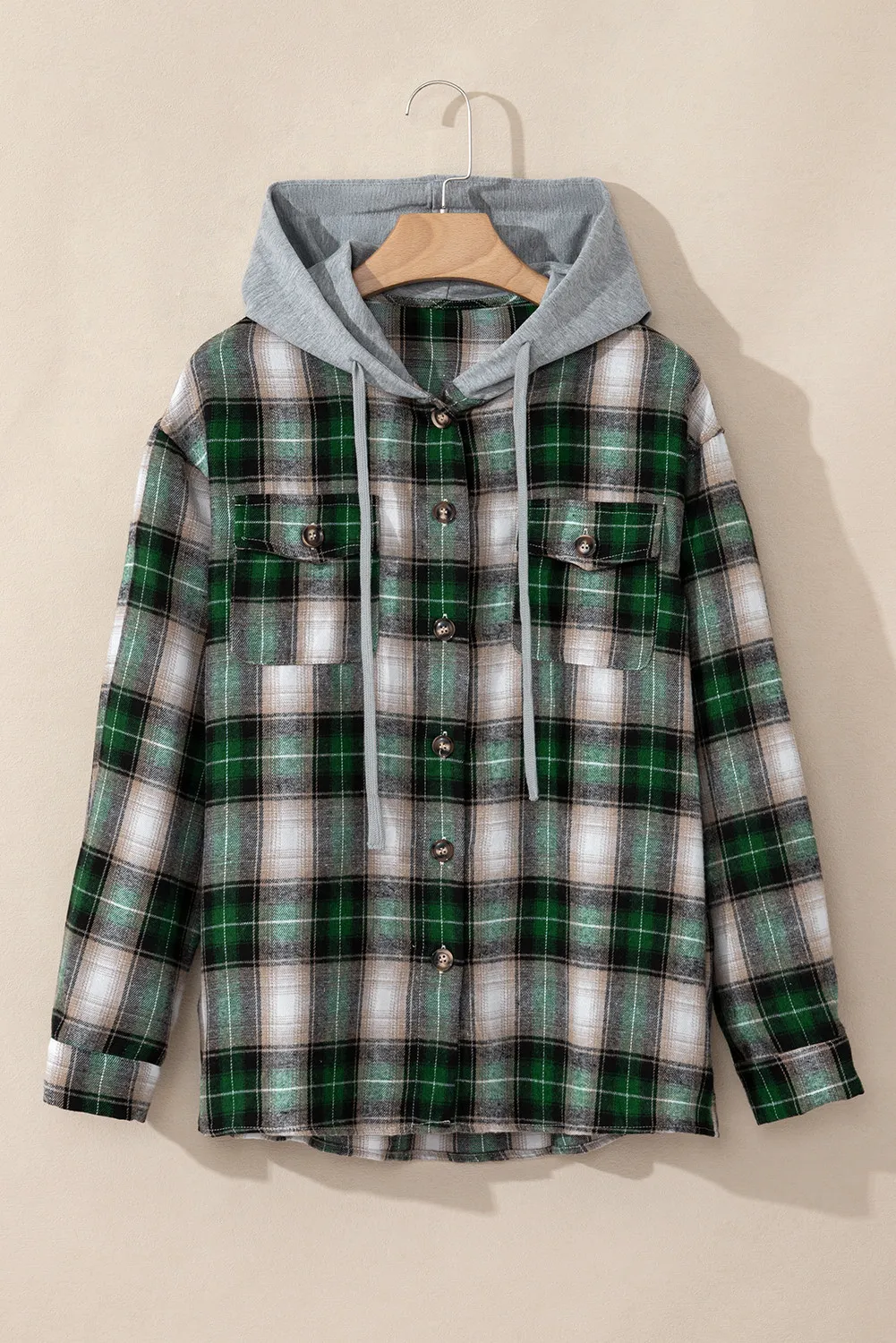 Eva | Checked hooded jacket with drawstring and pockets - Image 3