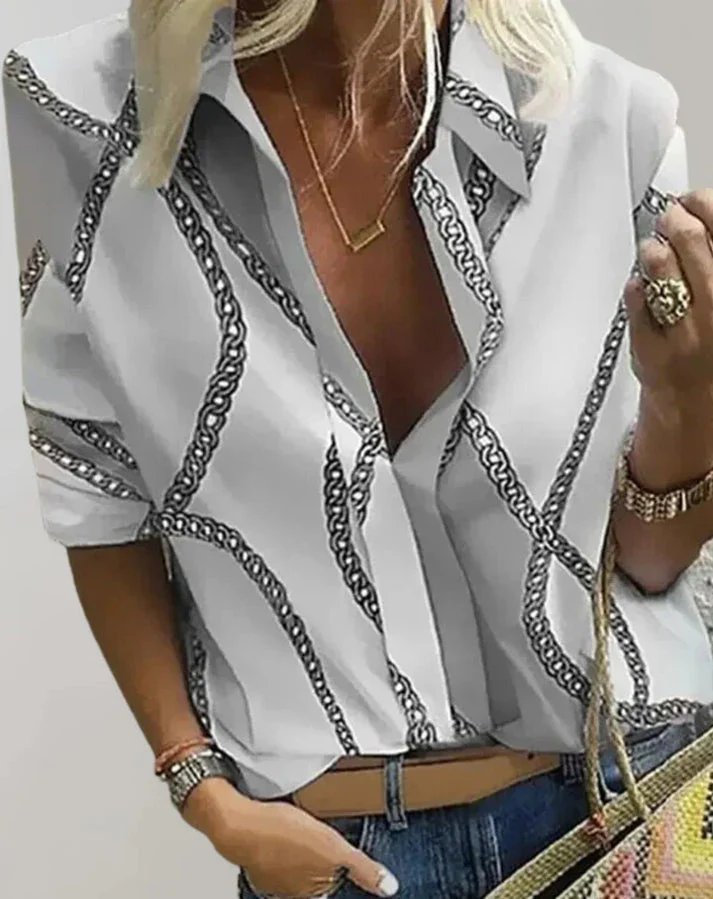 Eva® | Elegant Blouse With Chain Print And V-Neck - Image 3