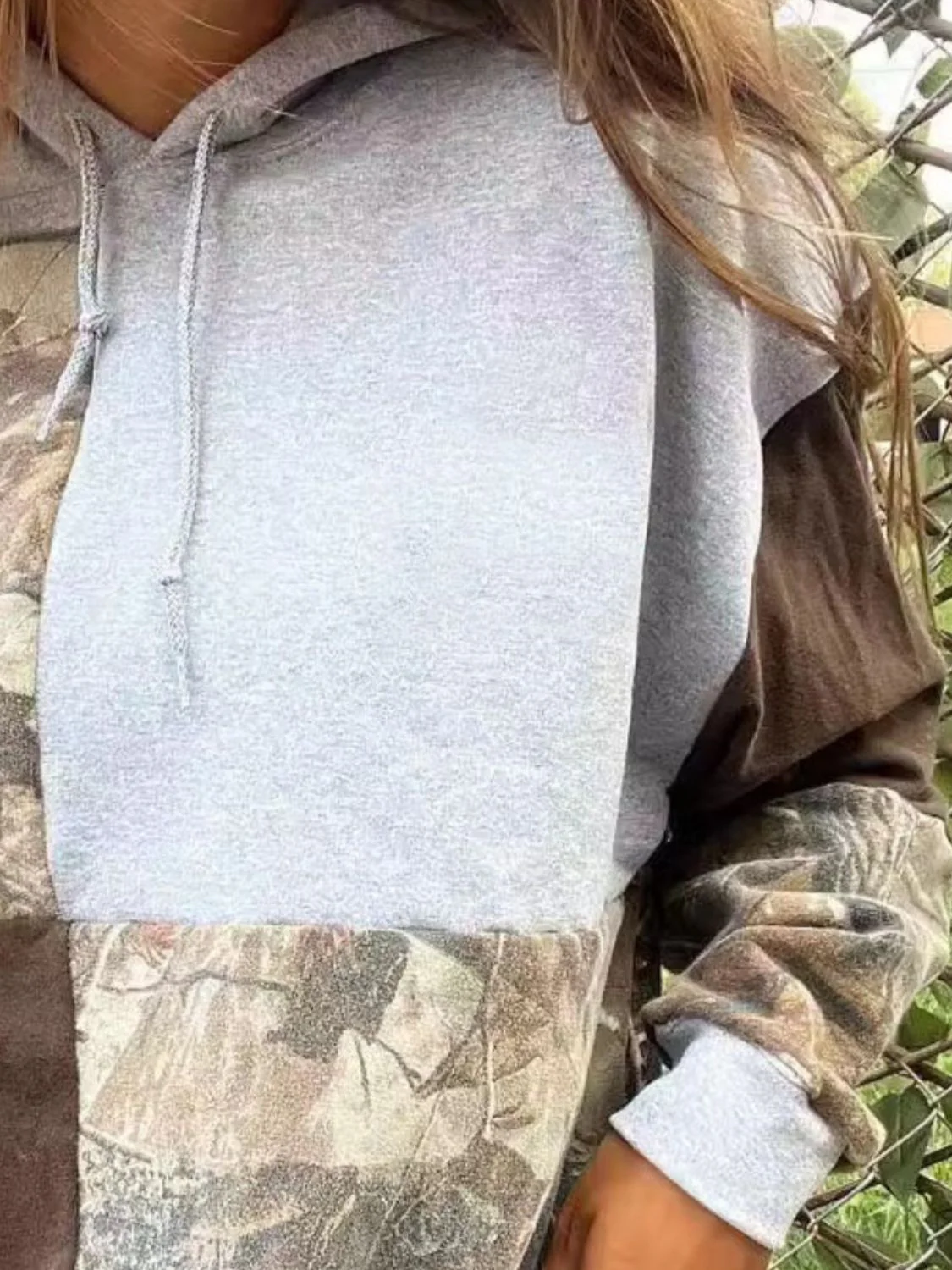 Eva | Full size long sleeve drawstring patchwork hoodie - Image 3