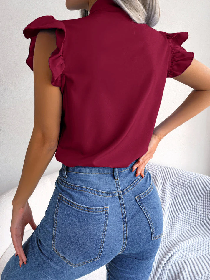 Evelin® | Sleeveless Blouse With A Tie Collar And Fringes On The Sleeves - Image 2
