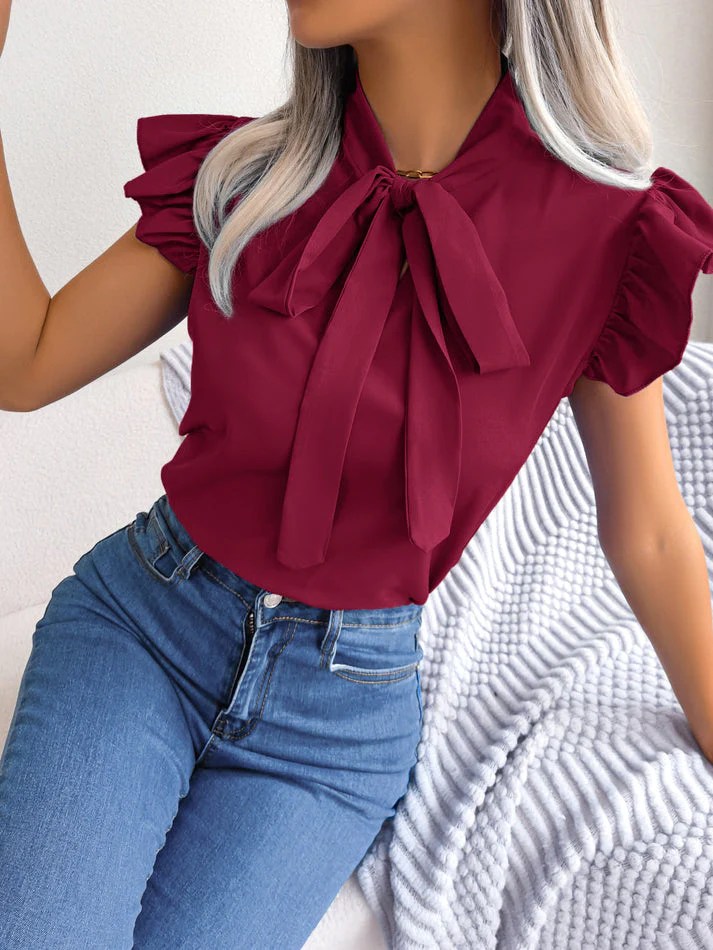 Evelin® | Sleeveless Blouse With A Tie Collar And Fringes On The Sleeves - Image 5