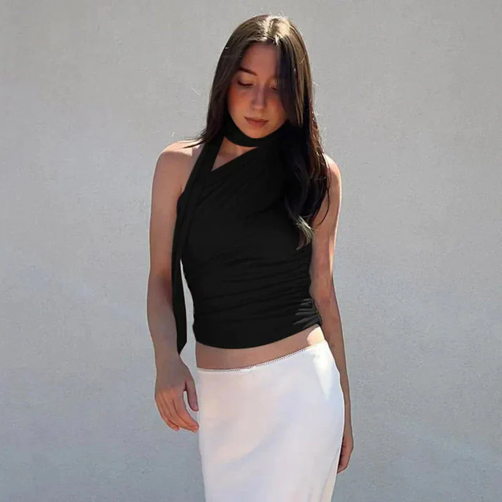 Evelyn® | Fashionable Sleeveless Wrap Top With Scarf - Image 2