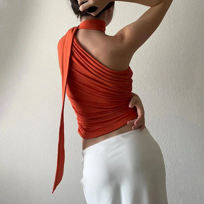 Evelyn® | Fashionable Sleeveless Wrap Top With Scarf - Image 3