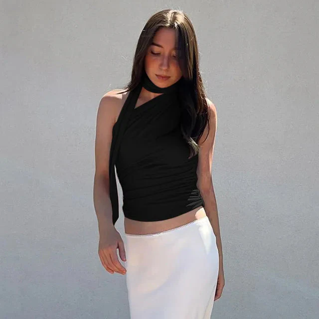Evelyn® | Fashionable Sleeveless Wrap Top With Scarf - Image 5