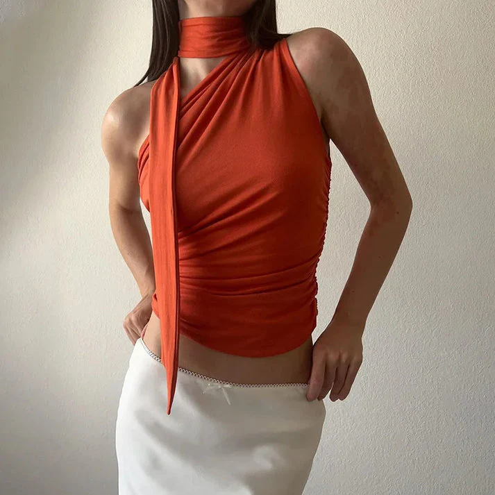 Evelyn® | Fashionable Sleeveless Wrap Top With Scarf - Image 6