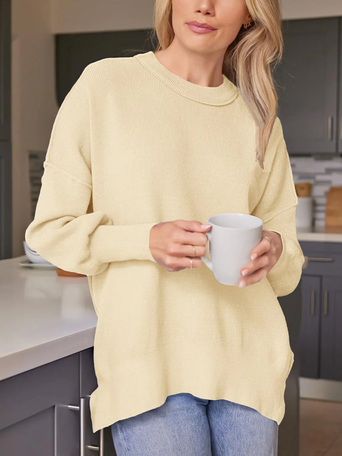 Evelyn | Slit sweater with a crew neck and dropped shoulders - Image 14