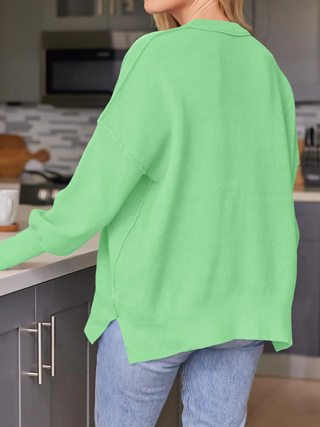 Evelyn | Slit sweater with a crew neck and dropped shoulders - Image 25