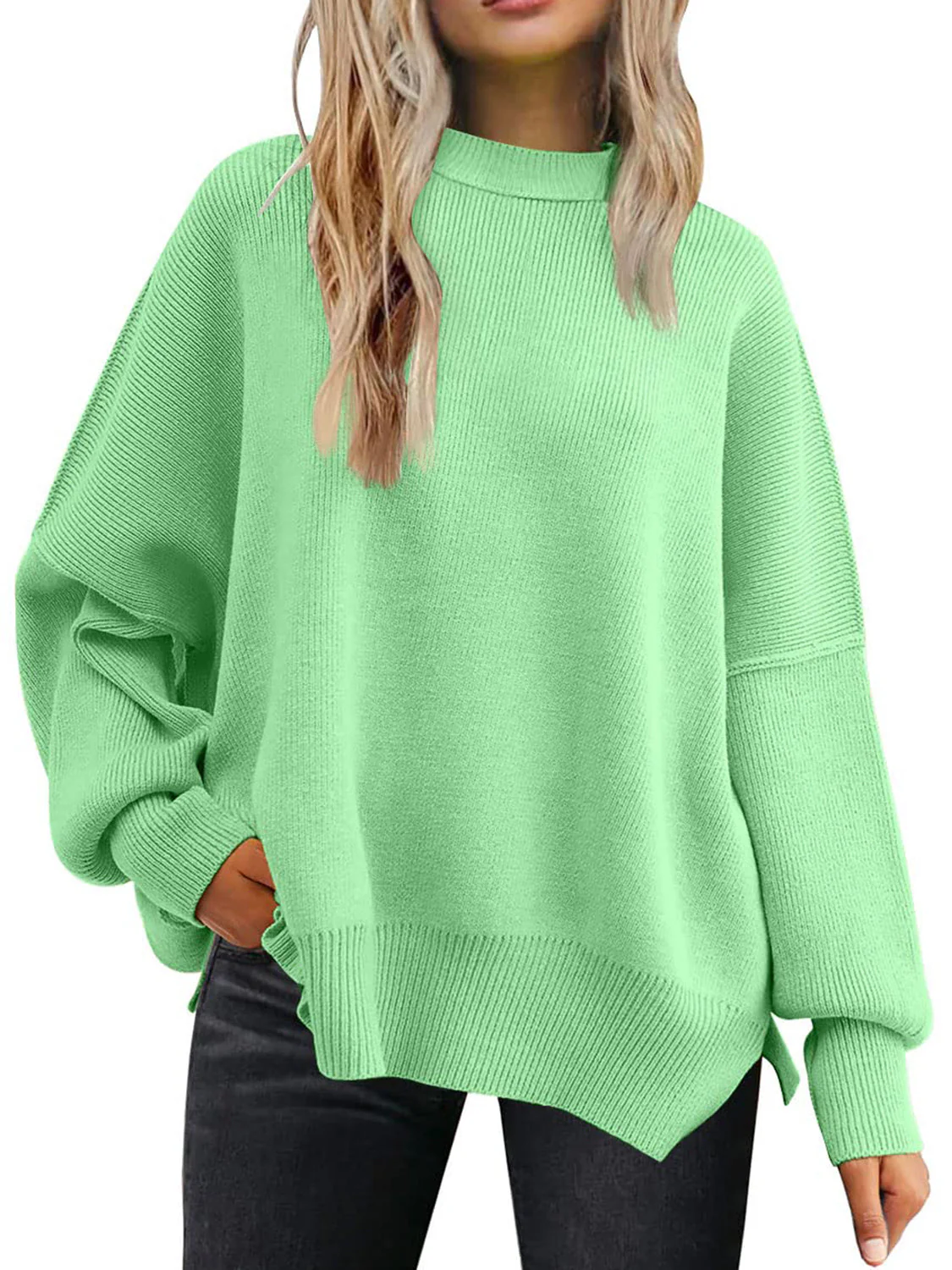 Evelyn | Slit sweater with a crew neck and dropped shoulders - Image 26