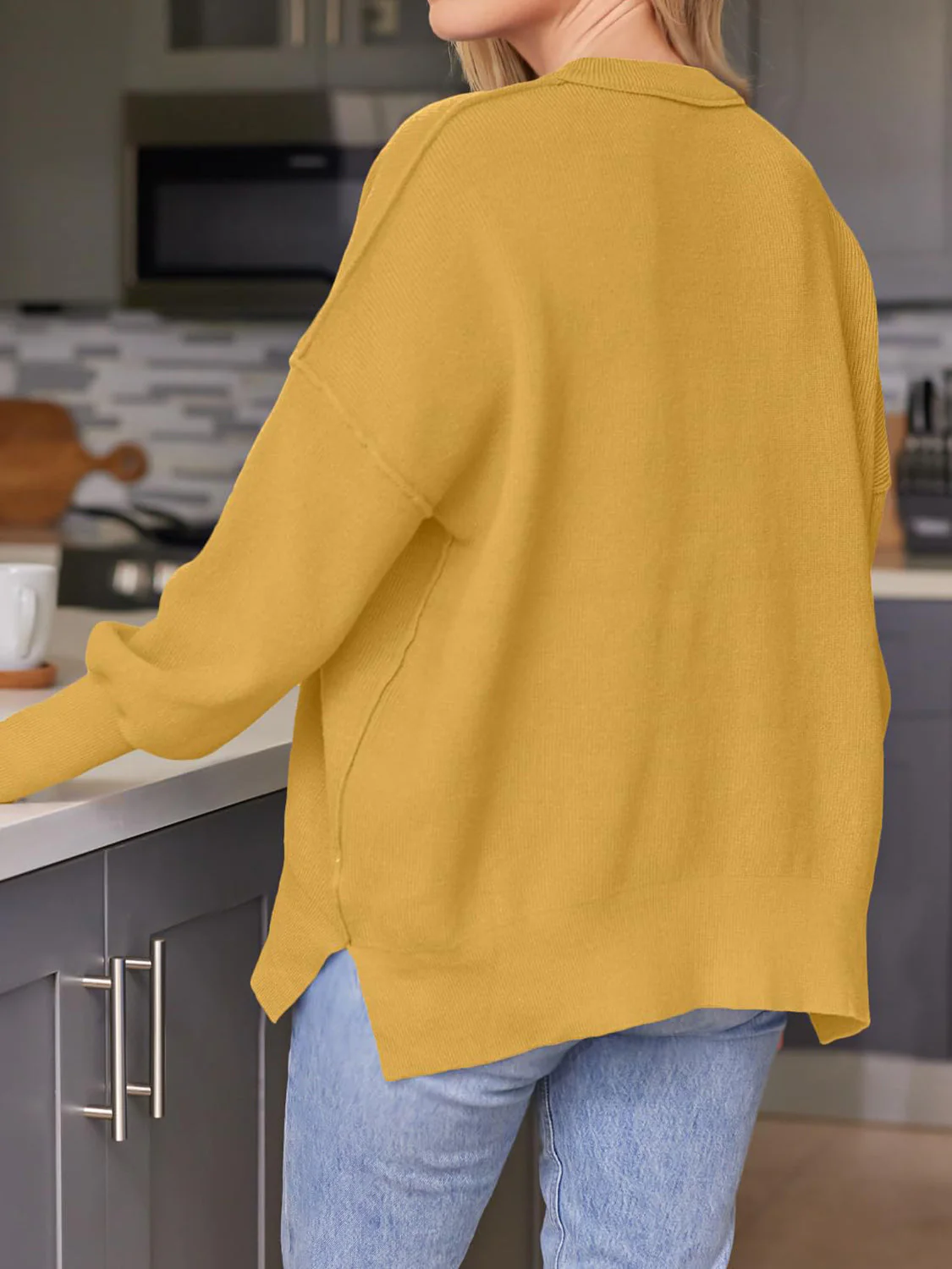 Evelyn | Slit sweater with a crew neck and dropped shoulders - Image 28