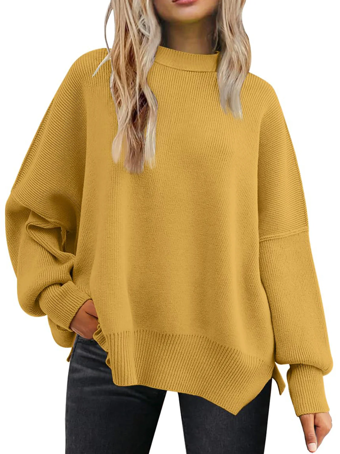 Evelyn | Slit sweater with a crew neck and dropped shoulders - Image 29