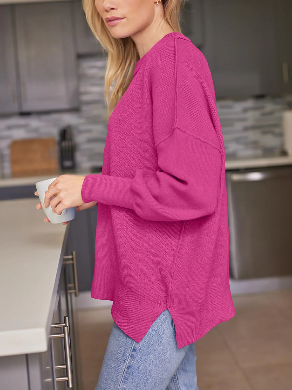 Evelyn | Slit sweater with a crew neck and dropped shoulders - Image 31