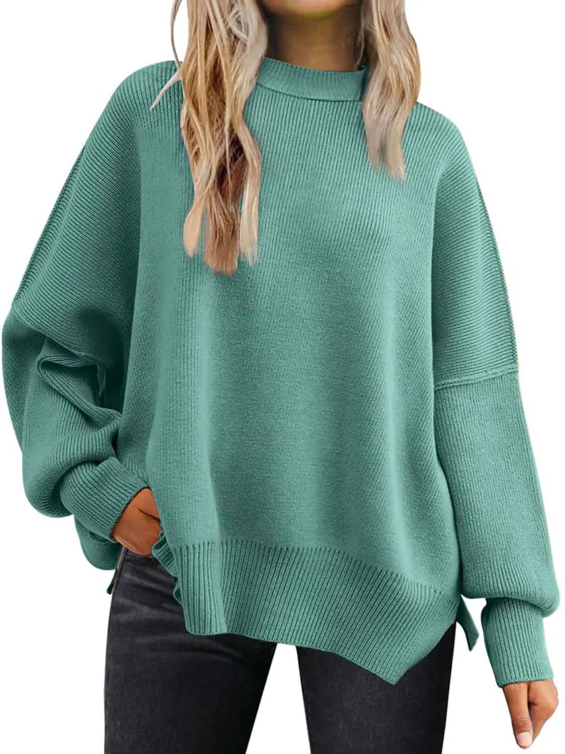 Evelyn | Slit sweater with a crew neck and dropped shoulders - Image 35