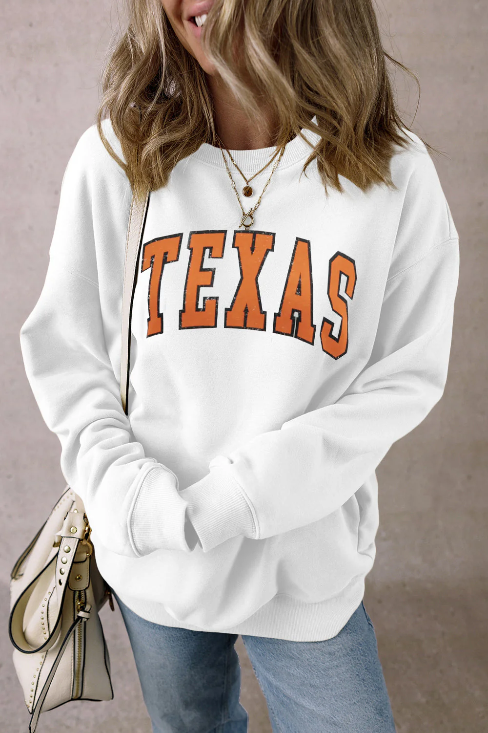 Evelyn | TEXAS crew neck sweatshirt with low shoulders