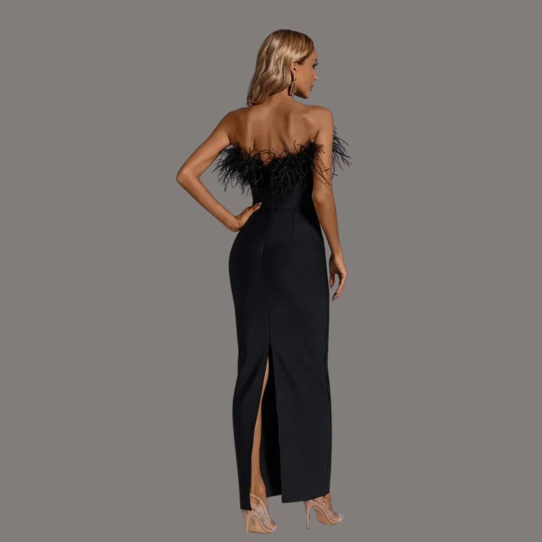 Fabiana® | Black Party Dress With Feathers - Image 5