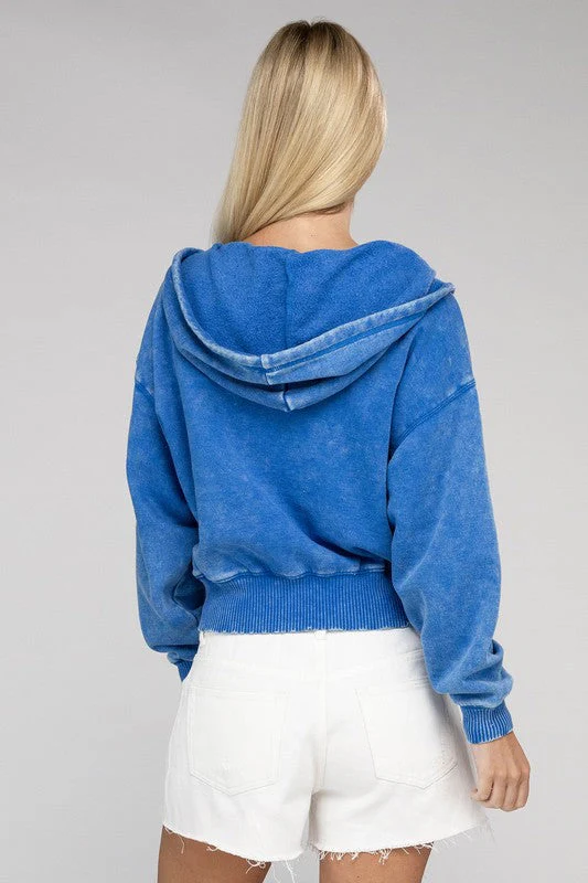 Fabiana | Cropped acid wash fleece zip-up hoodie - Image 15