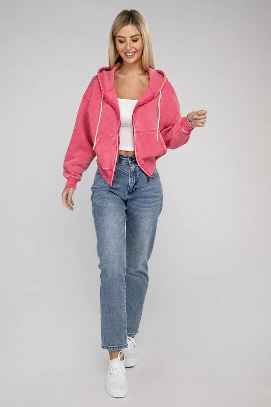 Fabiana | Cropped acid wash fleece zip-up hoodie - Image 17