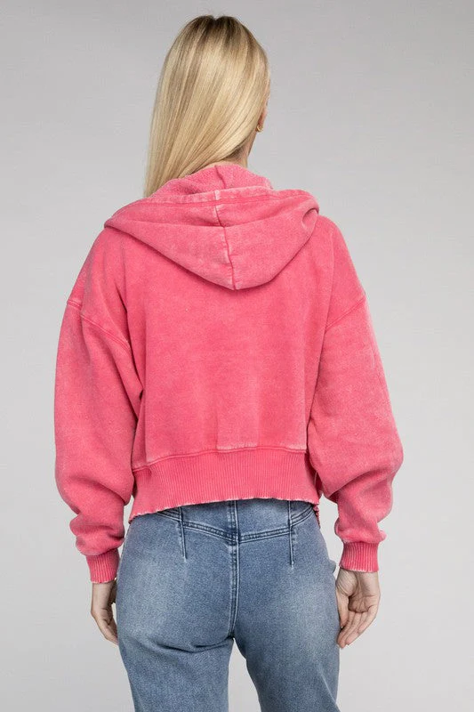 Fabiana | Cropped acid wash fleece zip-up hoodie - Image 20