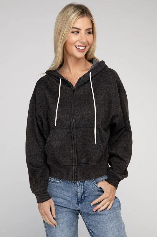 Fabiana | Cropped acid wash fleece zip-up hoodie - Image 26