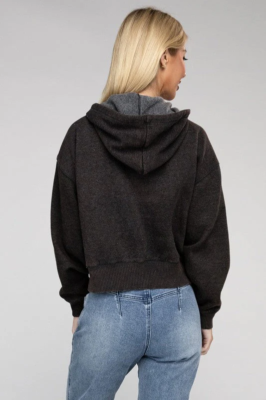 Fabiana | Cropped acid wash fleece zip-up hoodie - Image 27